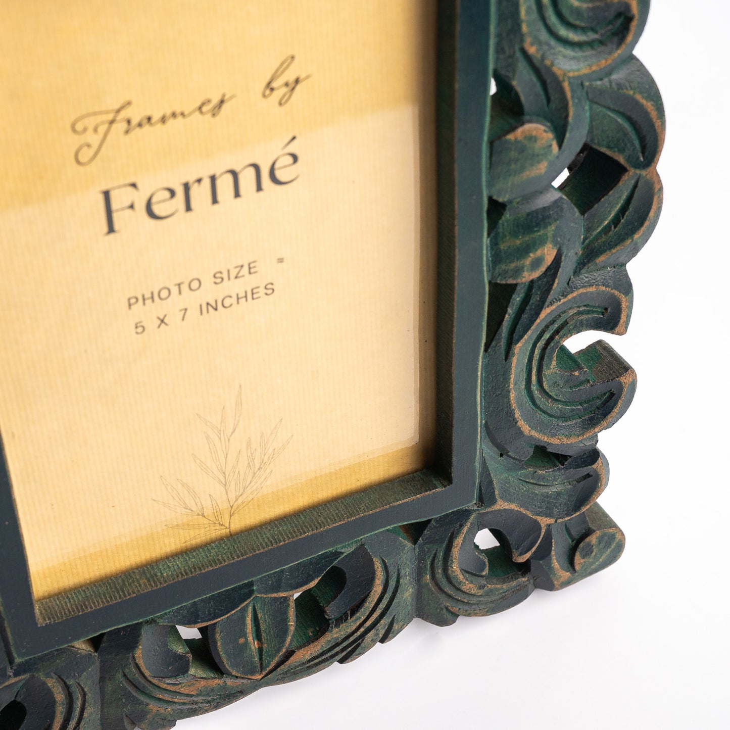 Ferme Vintage Rustic Wooden Photo Frame Hand Carved Forest Green FPF149 - 5x7 inches