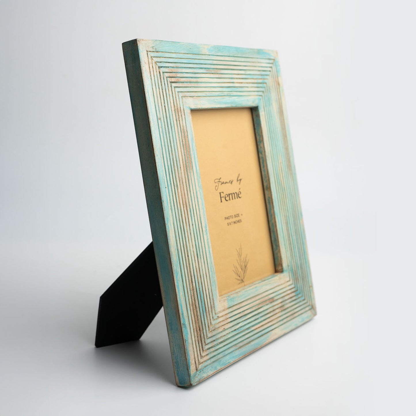 Ferme Vintage Rustic Wooden Hand Carved Photo Frame Turquoise Blue FPF153 - 5x7 inches