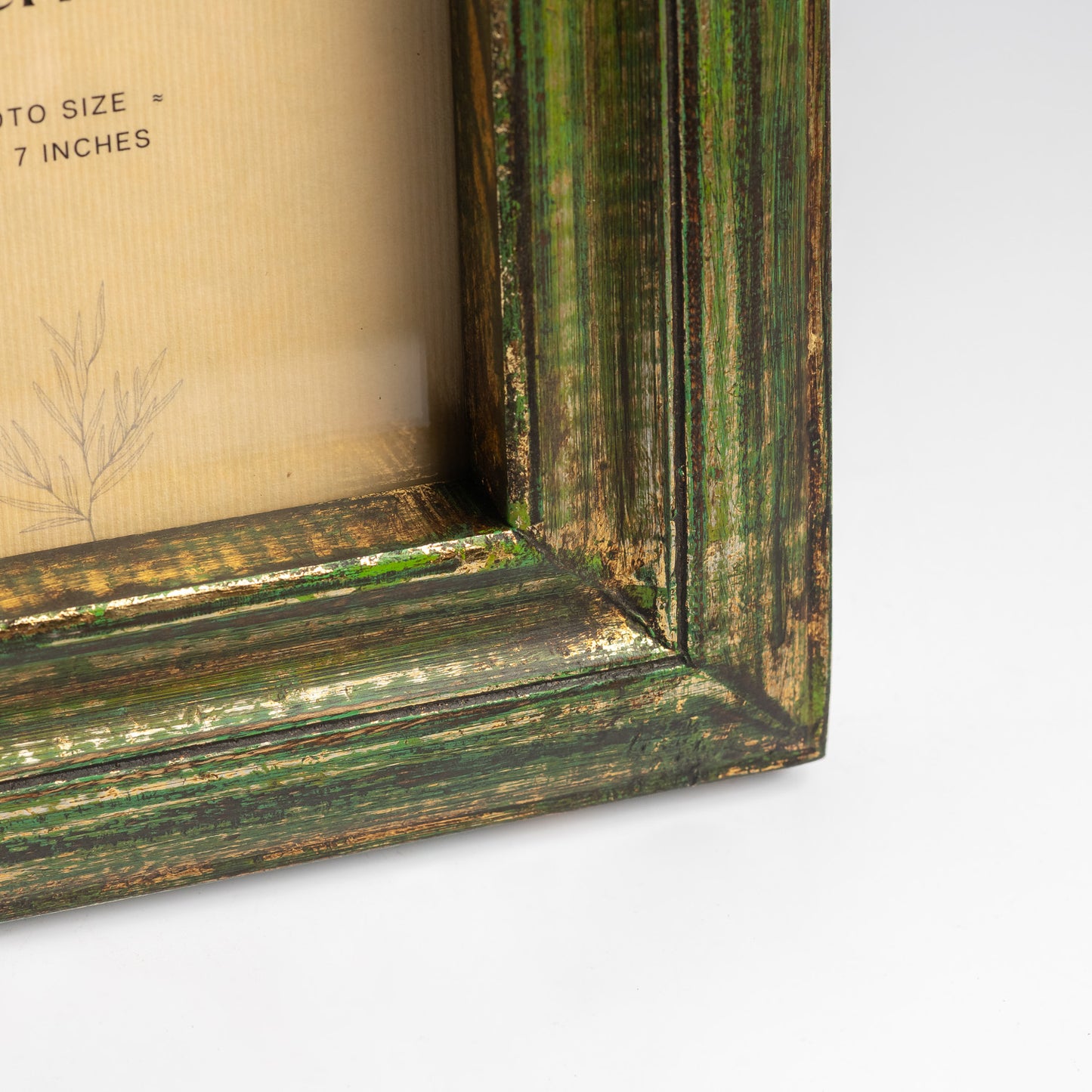 Ferme Vintage Rustic Upcycled Natural Wood Photo Frame Green & Gold FPF065 - 5x7 inches