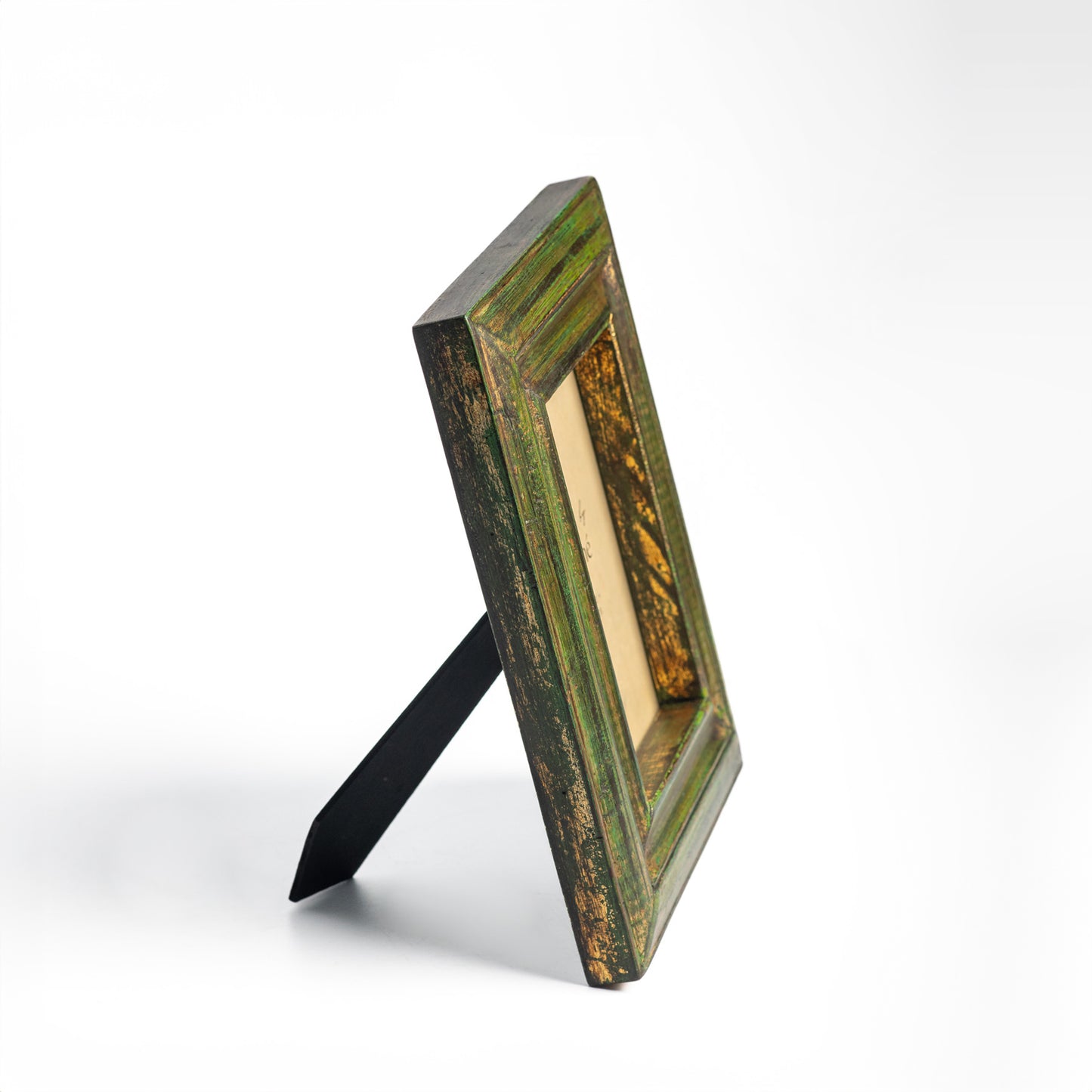 Ferme Vintage Rustic Upcycled Natural Wood Photo Frame Green & Gold FPF065 - 5x7 inches