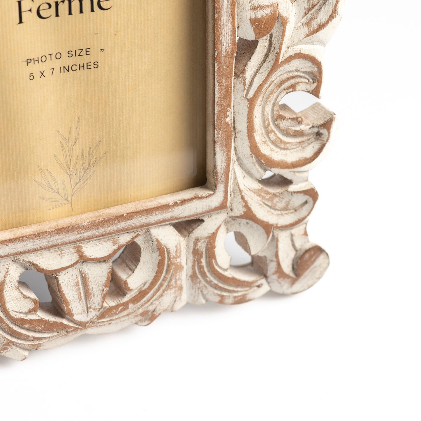 Ferme Vintage Rustic Wooden Photo Frame Hand Carved White FPF103 - 5x7 inches