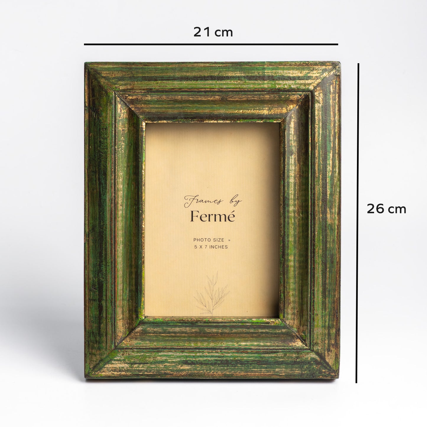 Ferme Vintage Rustic Upcycled Natural Wood Photo Frame Green & Gold FPF065 - 5x7 inches