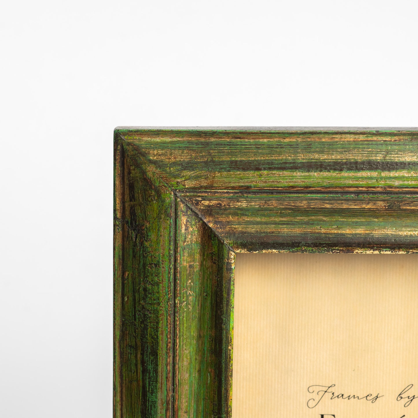 Ferme Vintage Rustic Upcycled Natural Wood Photo Frame Green & Gold FPF065 - 5x7 inches
